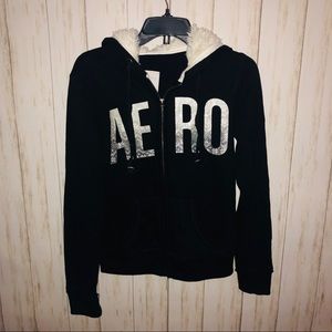 Aeropostale small hooded full zip faux fur hood